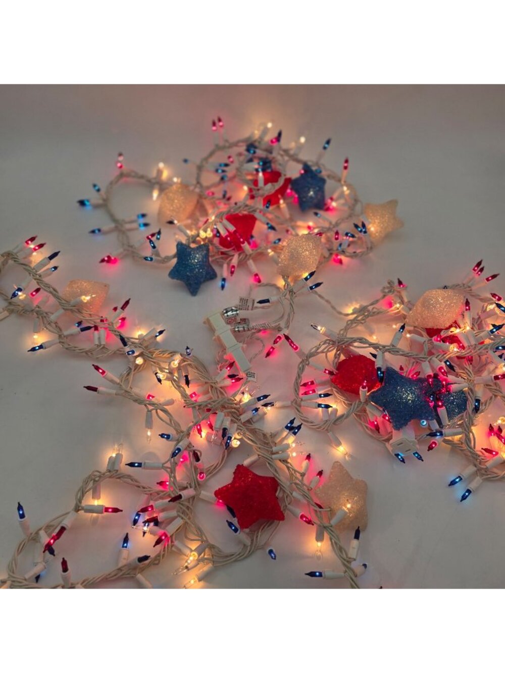 Red White & Blue Star String Lights Patriotic Decor Indoor/Outdoor Set of 3